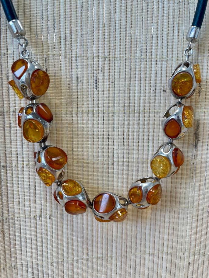 COLLIER EN AMBRE et ARGENT "LUXE" 2 3823