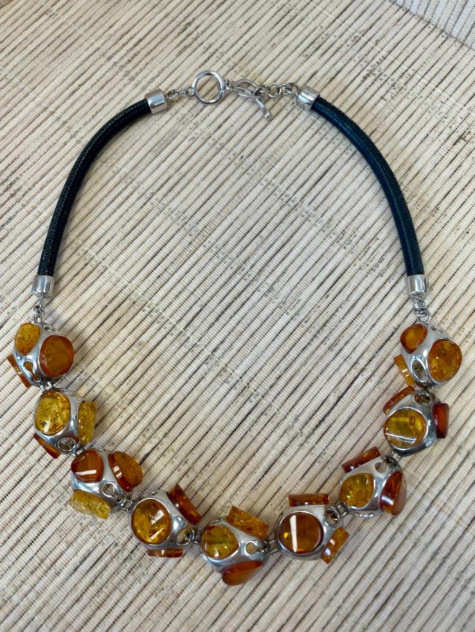 COLLIER EN AMBRE et ARGENT "LUXE" 1 38230