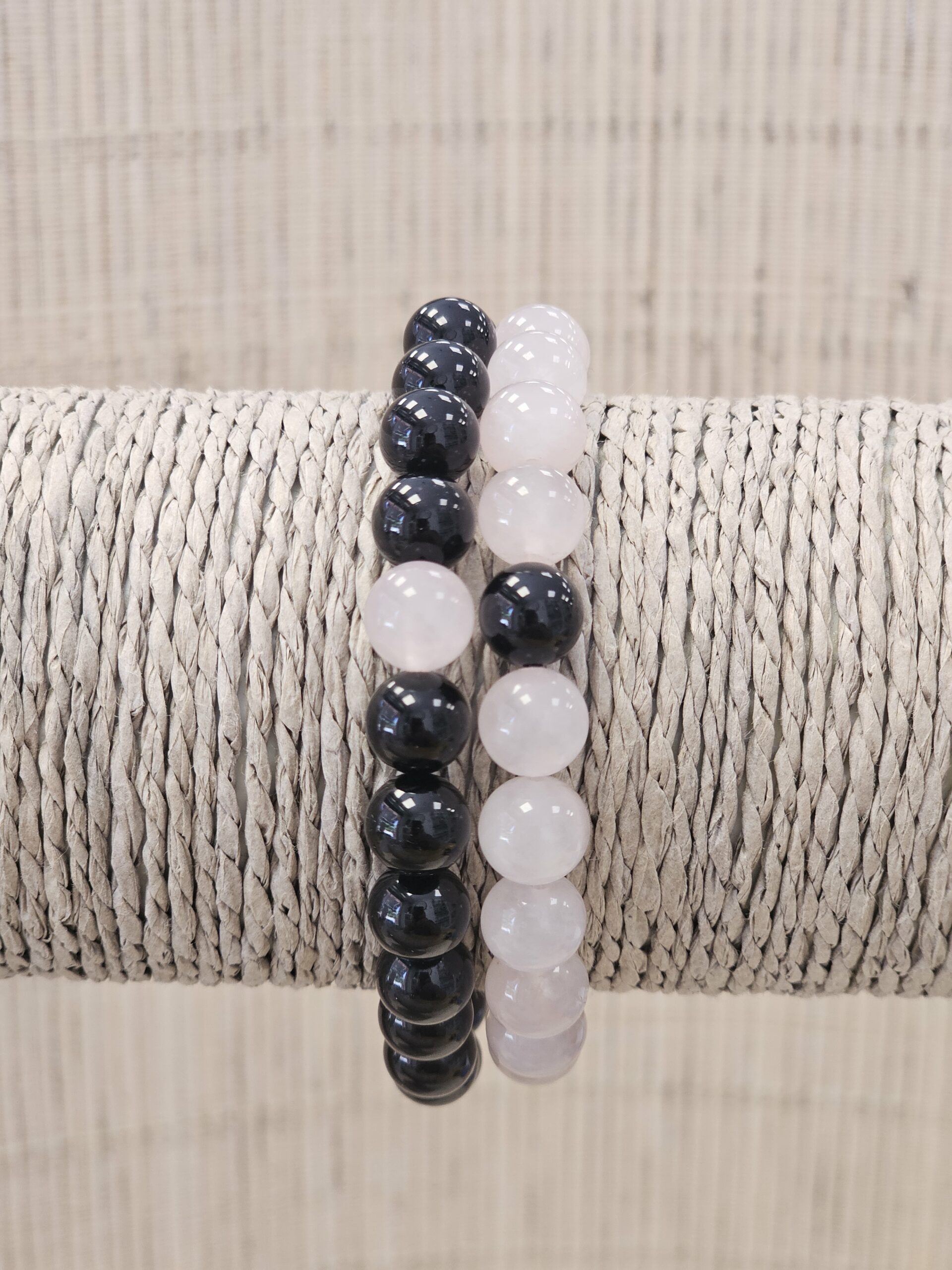 BRACELETS TOI et MOI QUARTZ ROSE et ONYX 8MM 1 13490