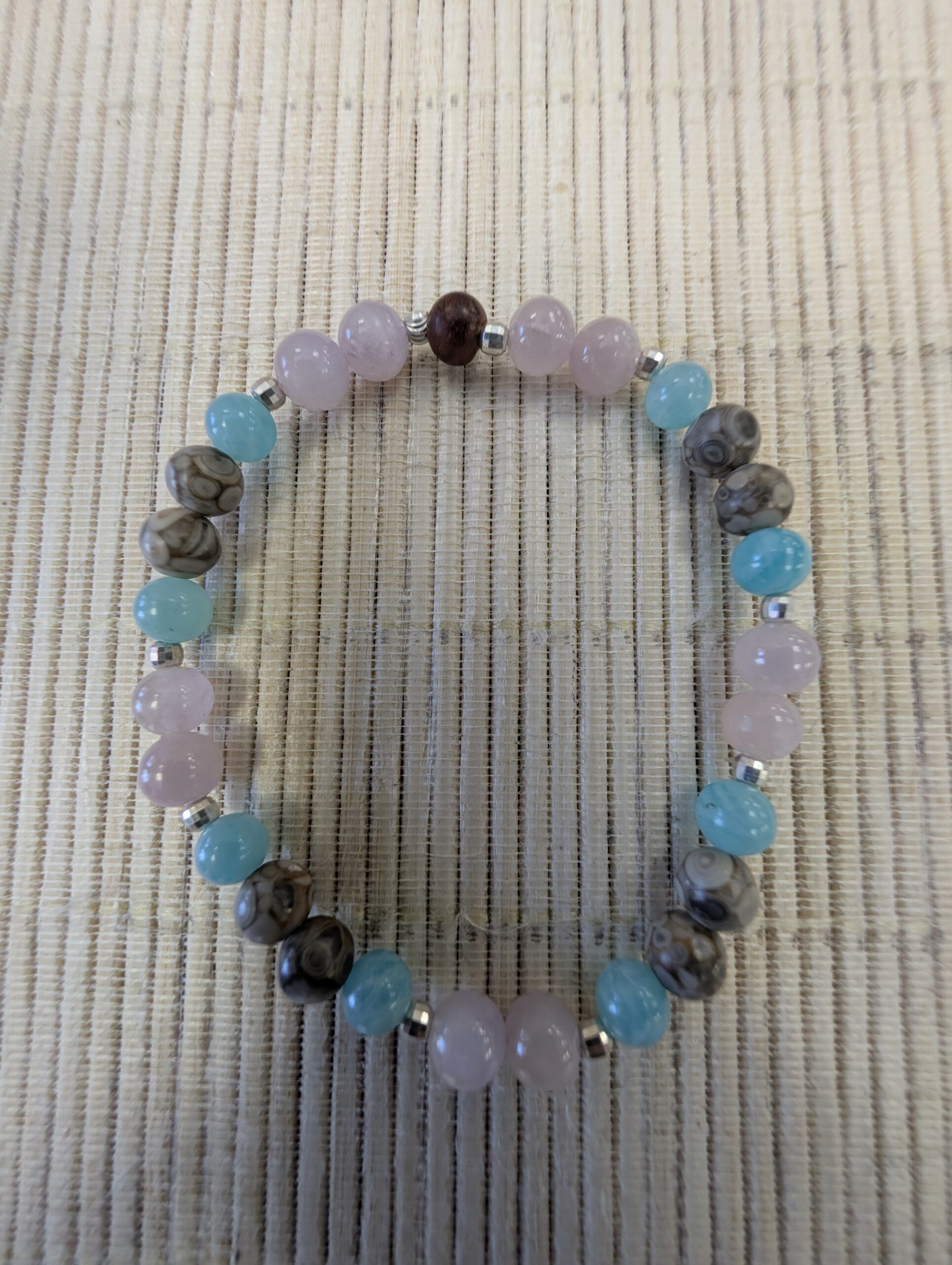 BRACELET QUARTZ ROSE, AMAZONITE ET JASPE LÉOPARD ET PERLES ARGENTS 6MM 2 152561