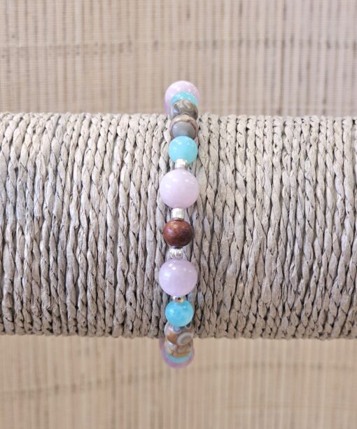Amethys'te Minéraux 22 Bracelet Kunzite, Amazonite et Jaspe orbiculaire 8 mm