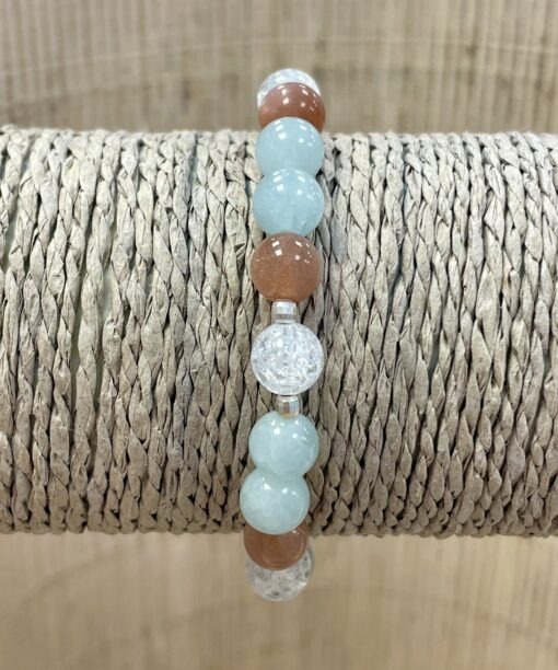 Amethys'te Minéraux 14 Bracelet Pierre de lune aiguë Marine cristal de roche 8 mm perle de culture 6 mm perles argent et charm cœur métal 0